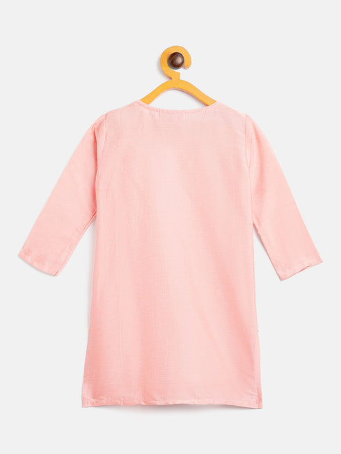 Sishu Girl's' Pink Viscose Kurta And Straight Pant Set